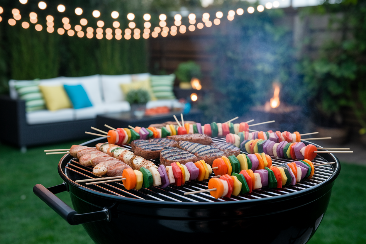 barbecue-brochettes-guirlandes-jardin