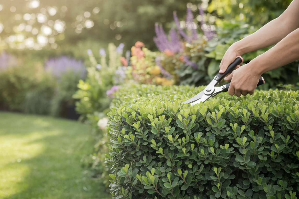 personne-secateur-haie-jardin-fleuri