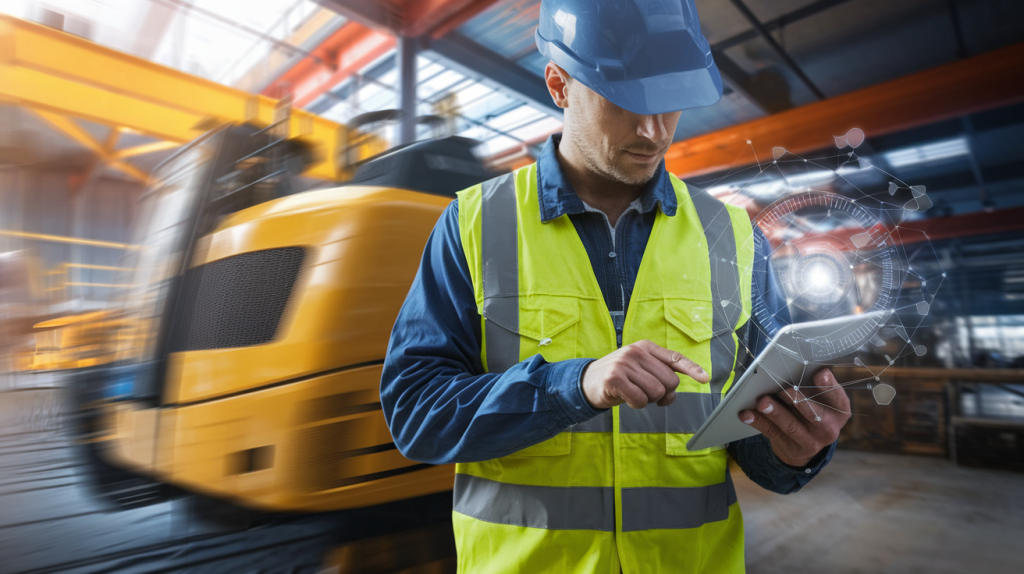 ouvrier-gilet-tablette-chantier-machine