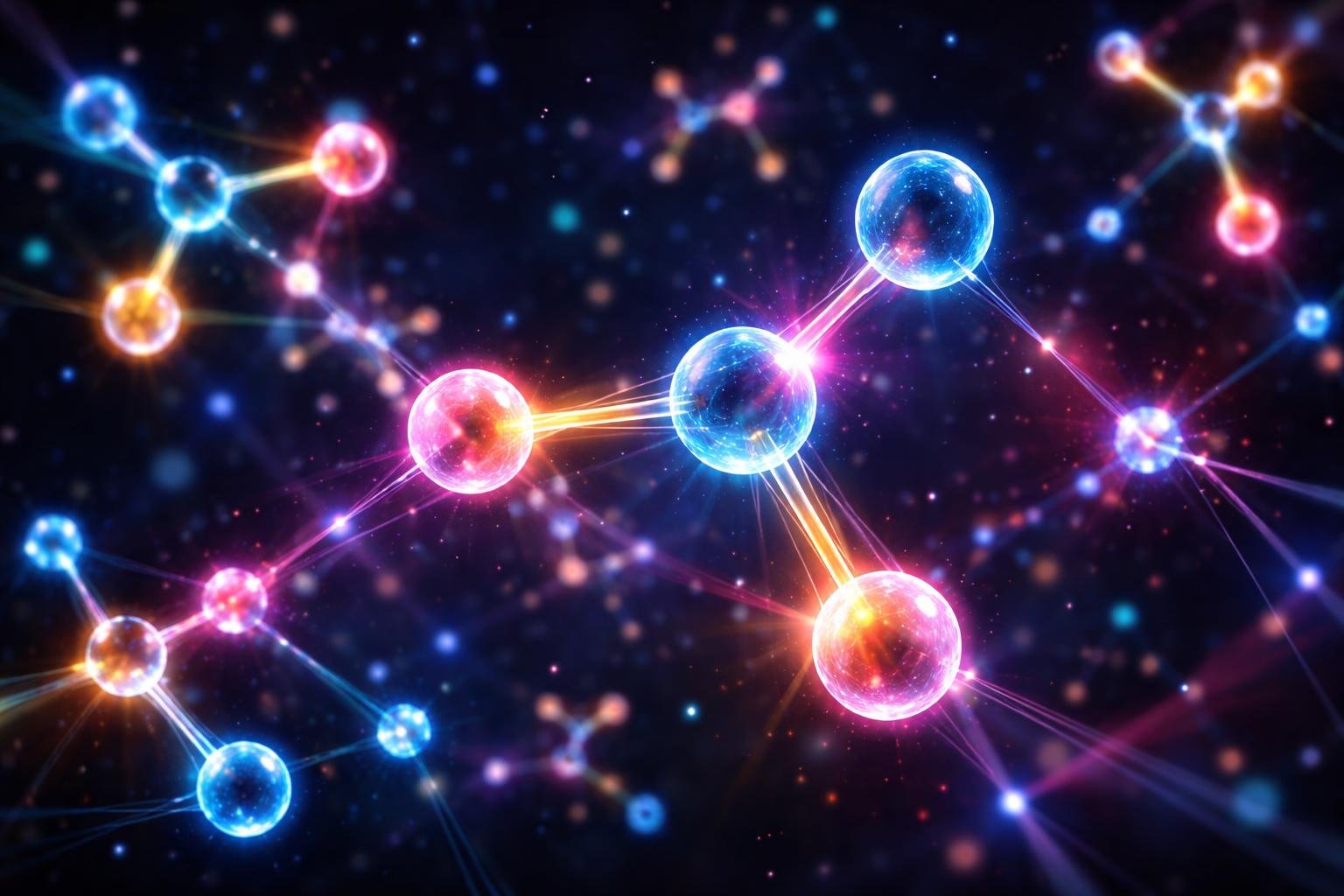 molecules-lumineuses-espace-sombre-lignes-brillantes