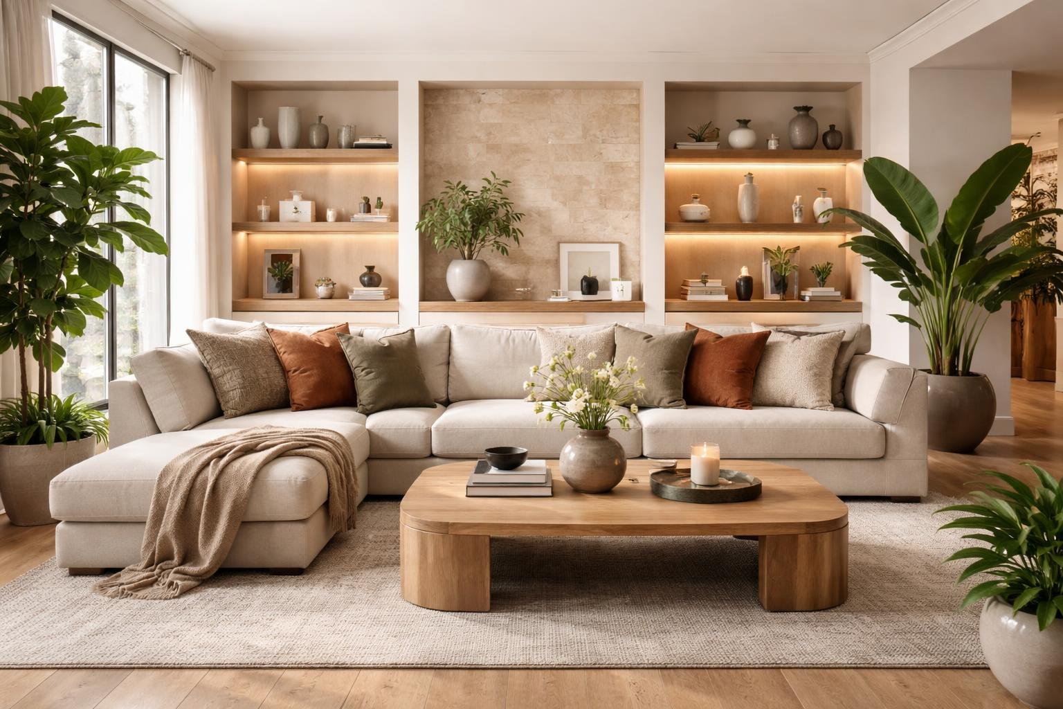 salon-moderne-canape-plantes-etageres