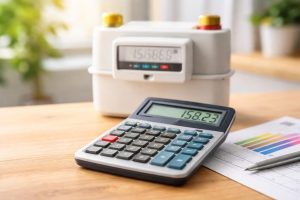 compteur-gaz-calculatrice-table-bois