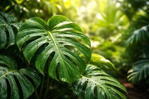 plante-ceriman-feuilles-gouttelettes-jardin